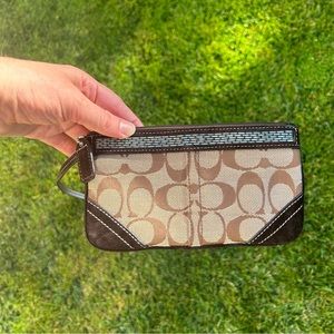 Beaded Monogram Coach Wristlet Bag